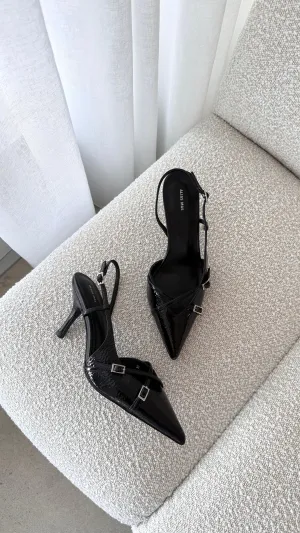 Faith Heel - Black Crinkle Patent