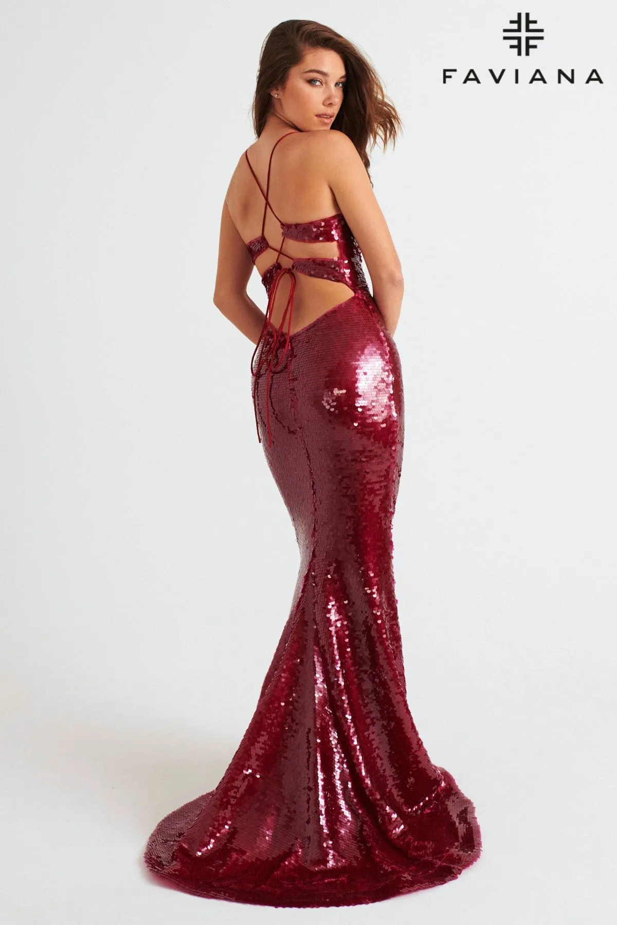 Faviana 11261 Long Formal Fitted Sequin Prom Dress
