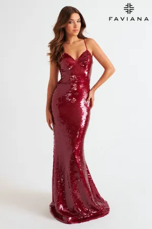Faviana 11261 Long Formal Fitted Sequin Prom Dress