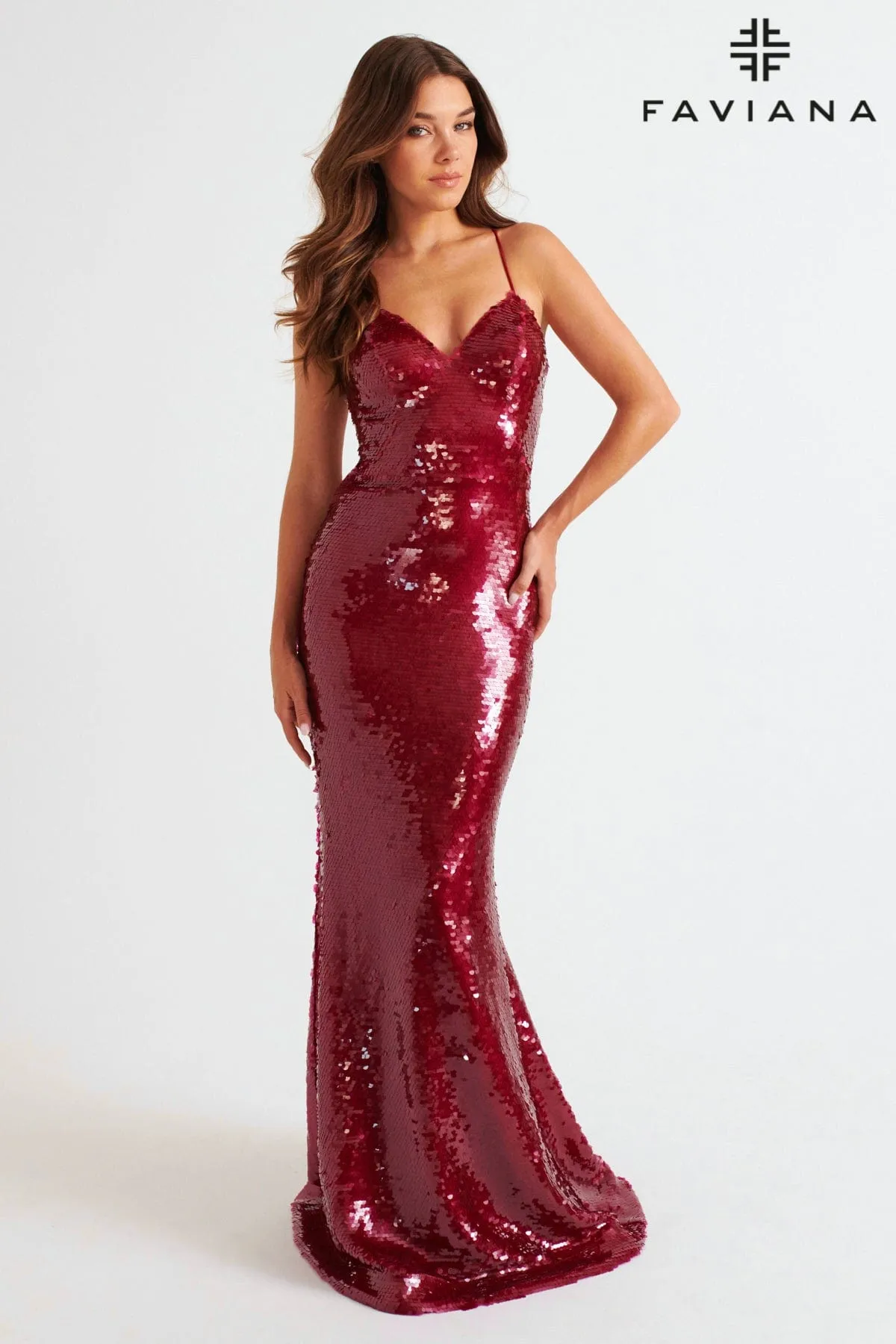 Faviana 11261 Long Formal Fitted Sequin Prom Dress