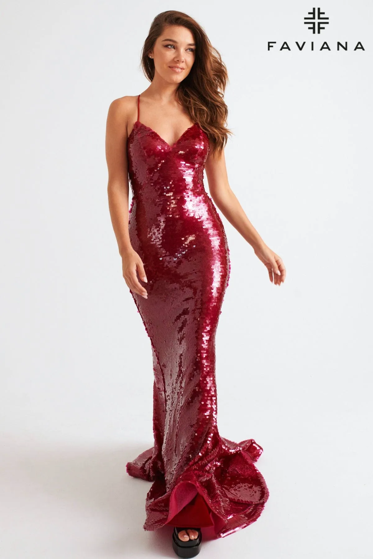 Faviana 11261 Long Formal Fitted Sequin Prom Dress