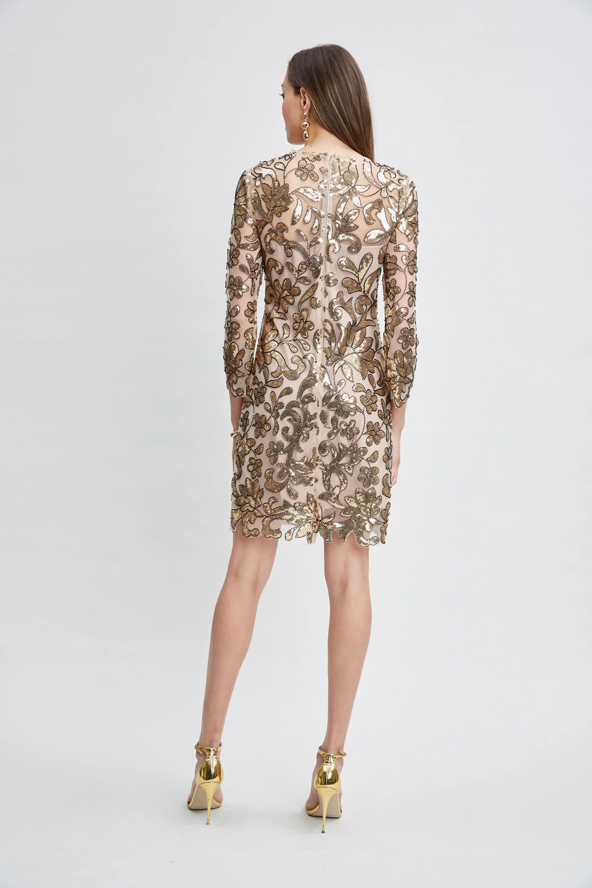 Floral Sequin Long Sleeve Dress