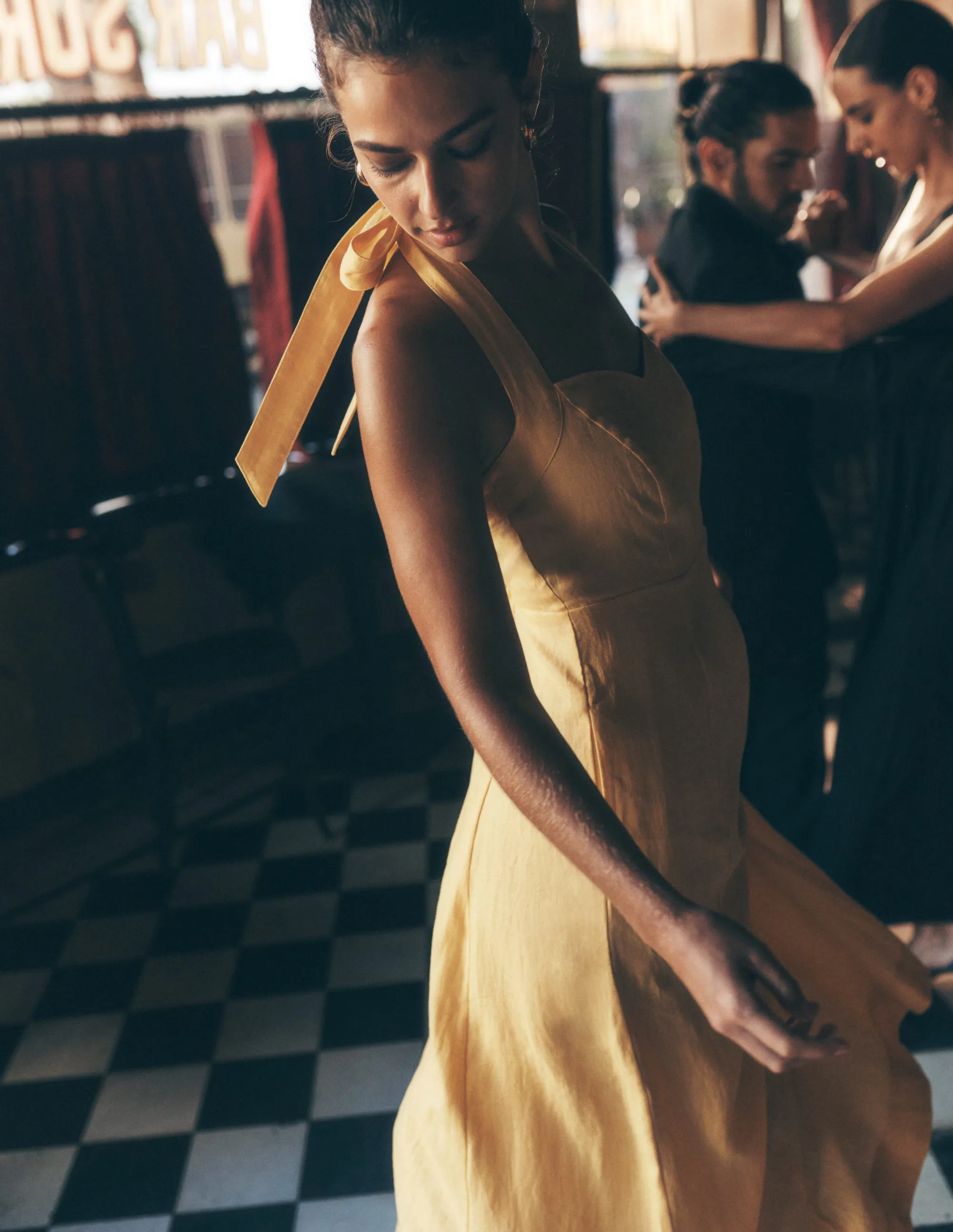 Halter Linen Dress-Buttermilk Yellow