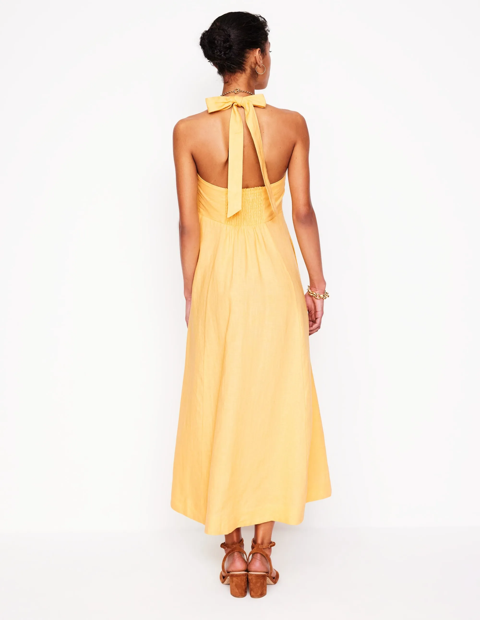 Halter Linen Dress-Buttermilk Yellow