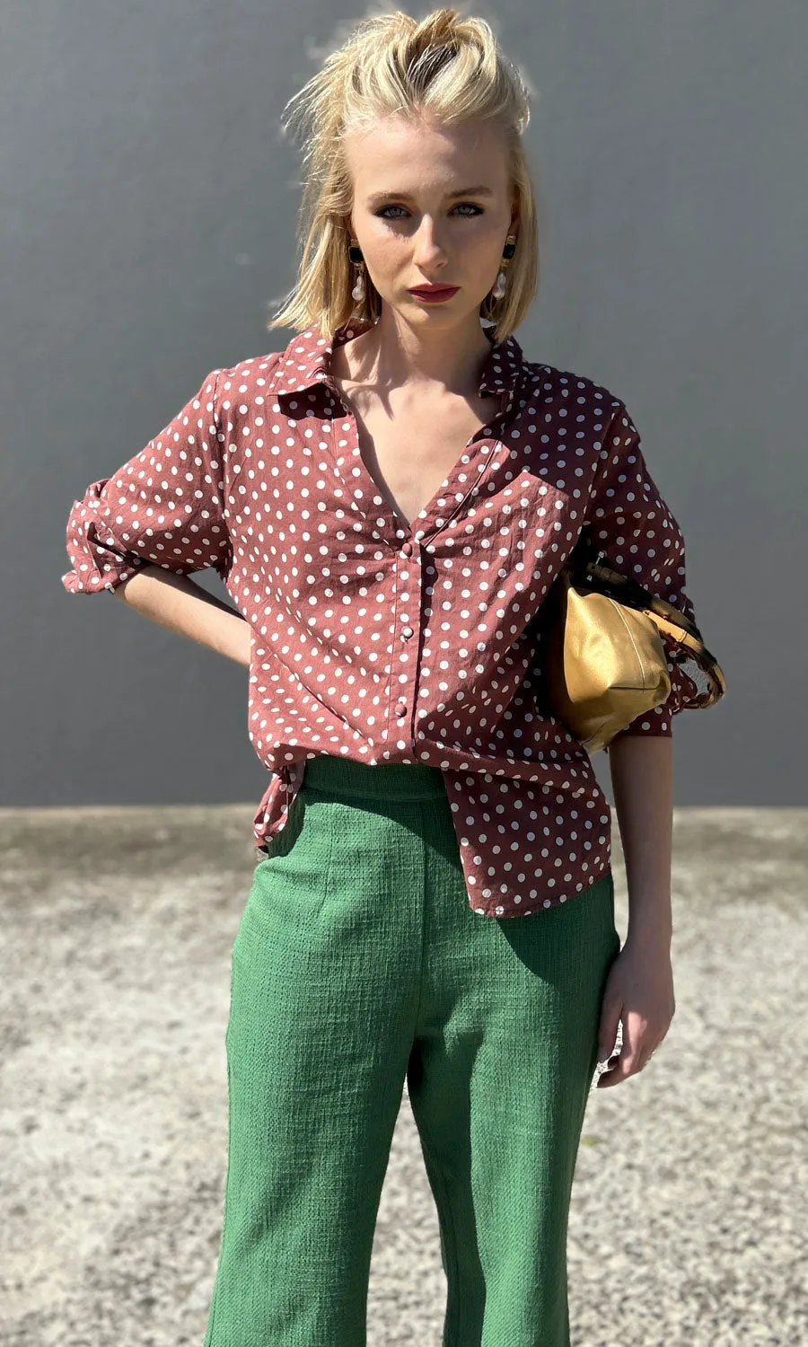 Hoss Rebecca Long Sleeve Polka Dot Shirt
