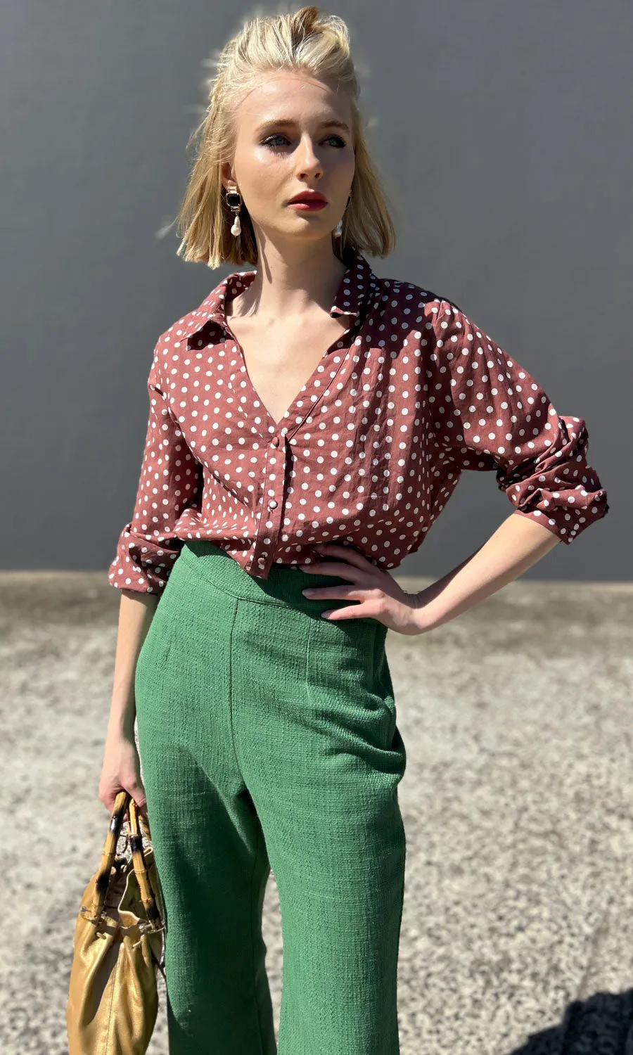 Hoss Rebecca Long Sleeve Polka Dot Shirt