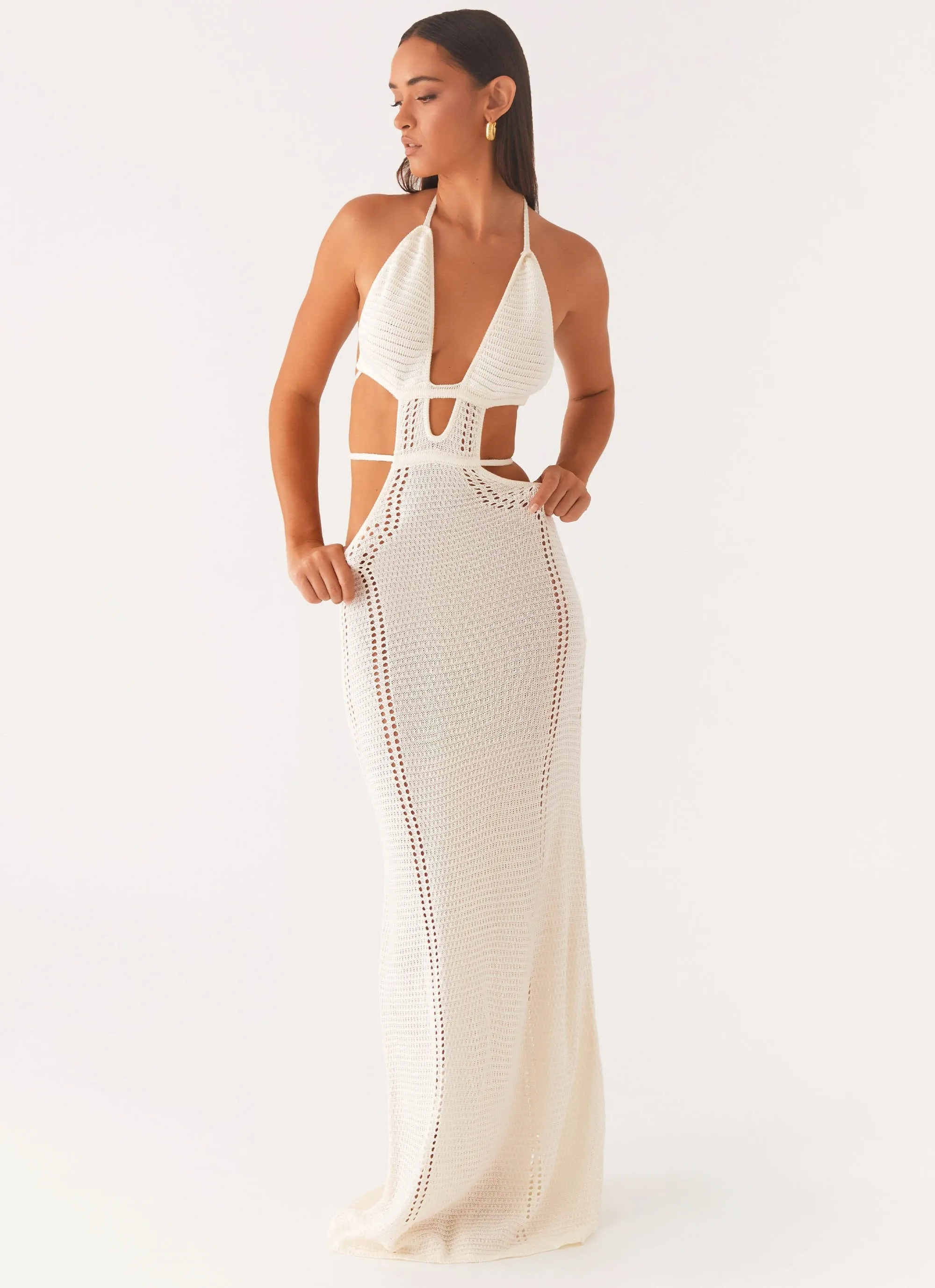 In Motion Cut Out Crochet Maxi Dress - White