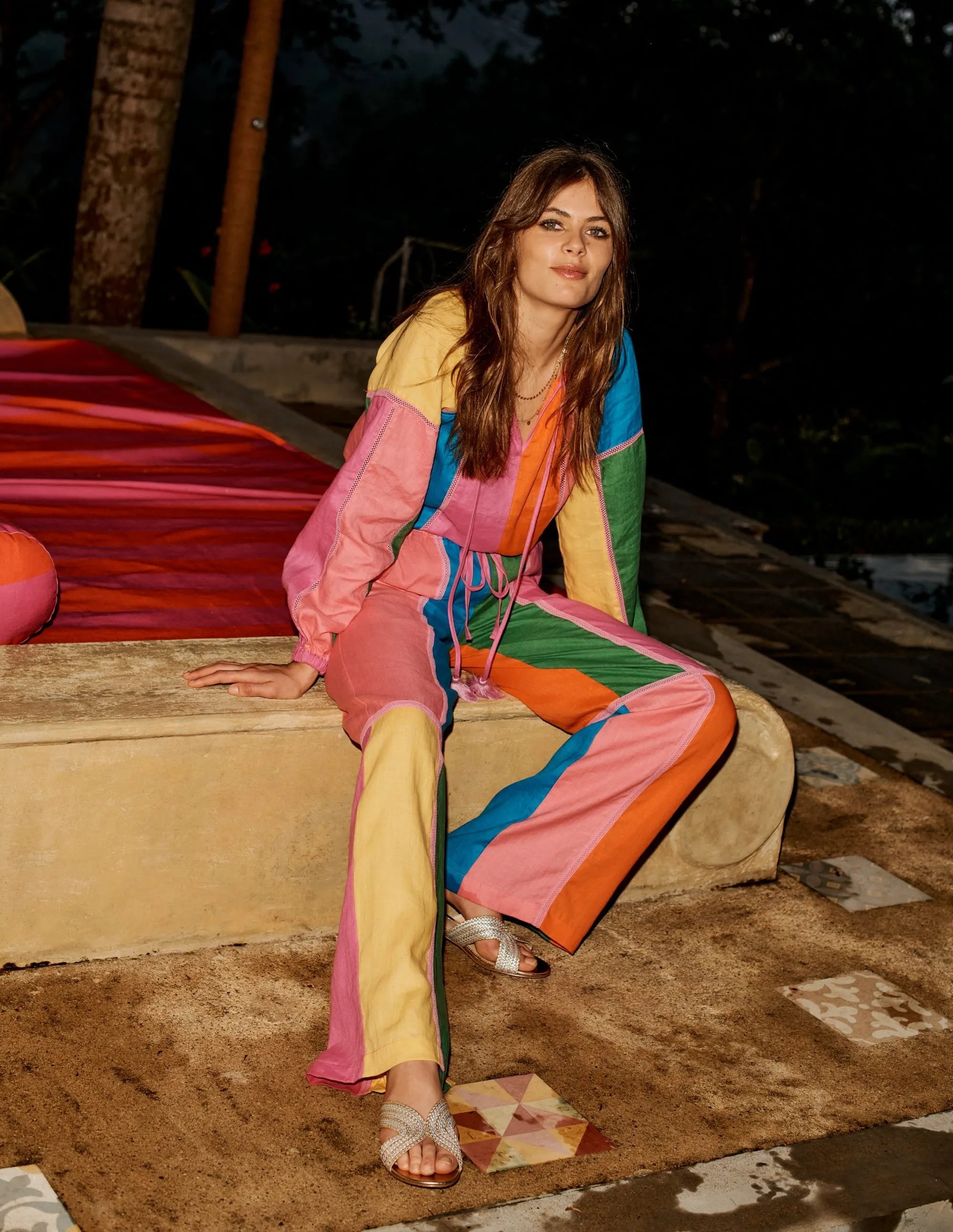 Islington Linen Trousers-Multi Colourblock
