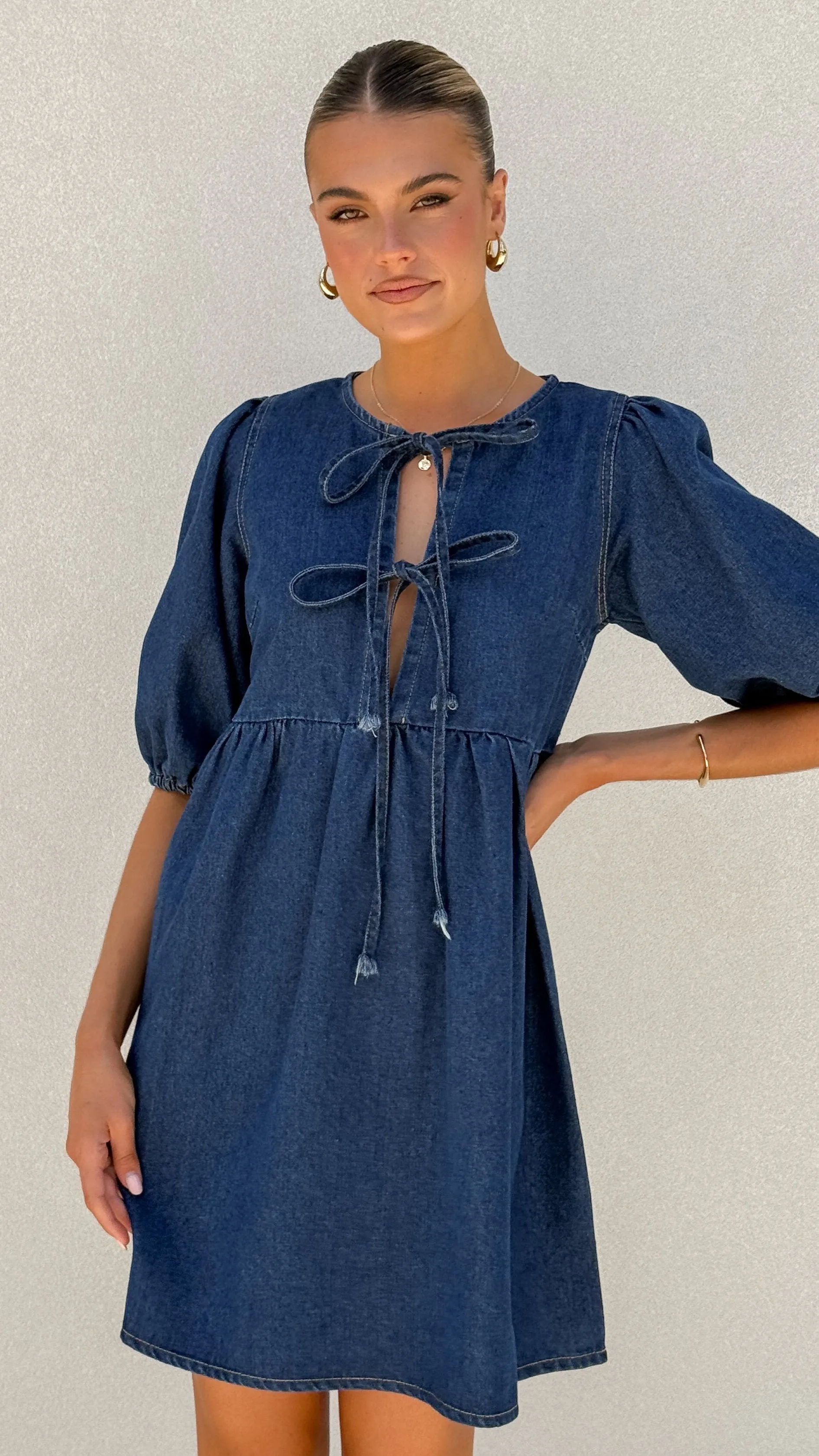 Kassie Tie Up Mini Dress - Dark Denim