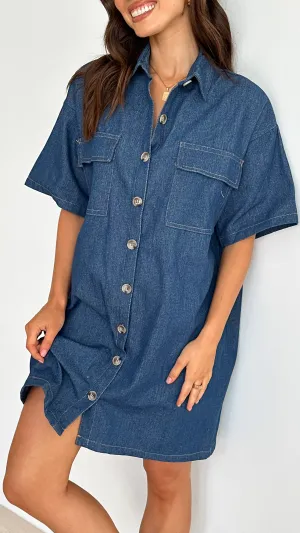 Laksha Mini Dress - Dark Denim