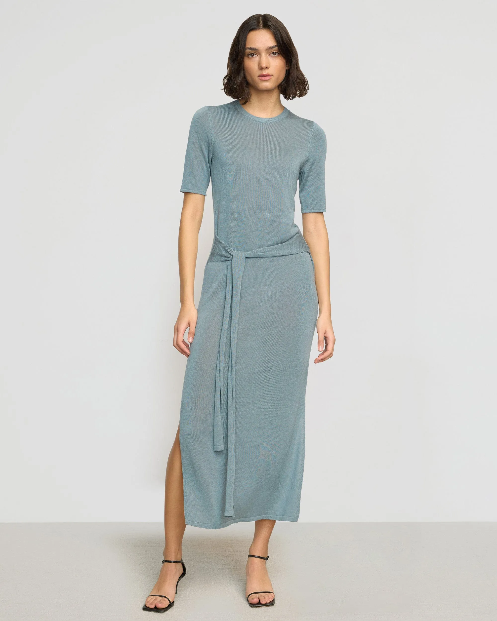 Larkyn Tie-Front Semi-Sheer Tencel-Wool Dress