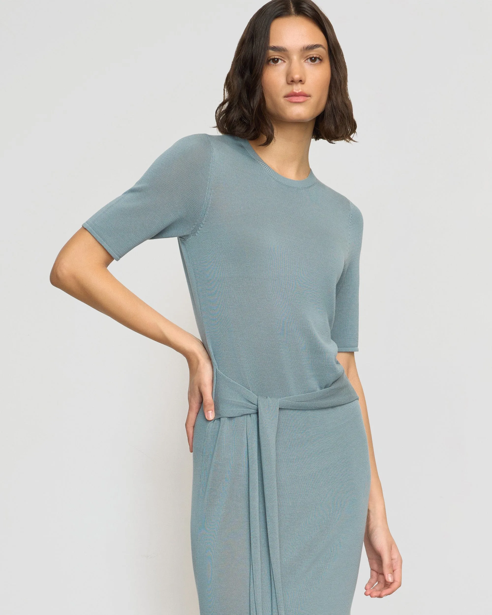 Larkyn Tie-Front Semi-Sheer Tencel-Wool Dress