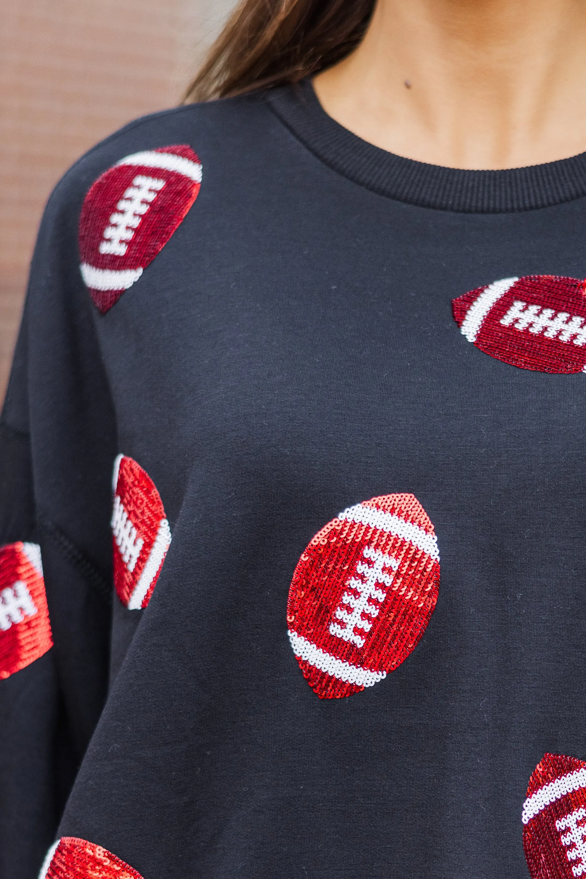 Live Your Life Black Football Sequin Top