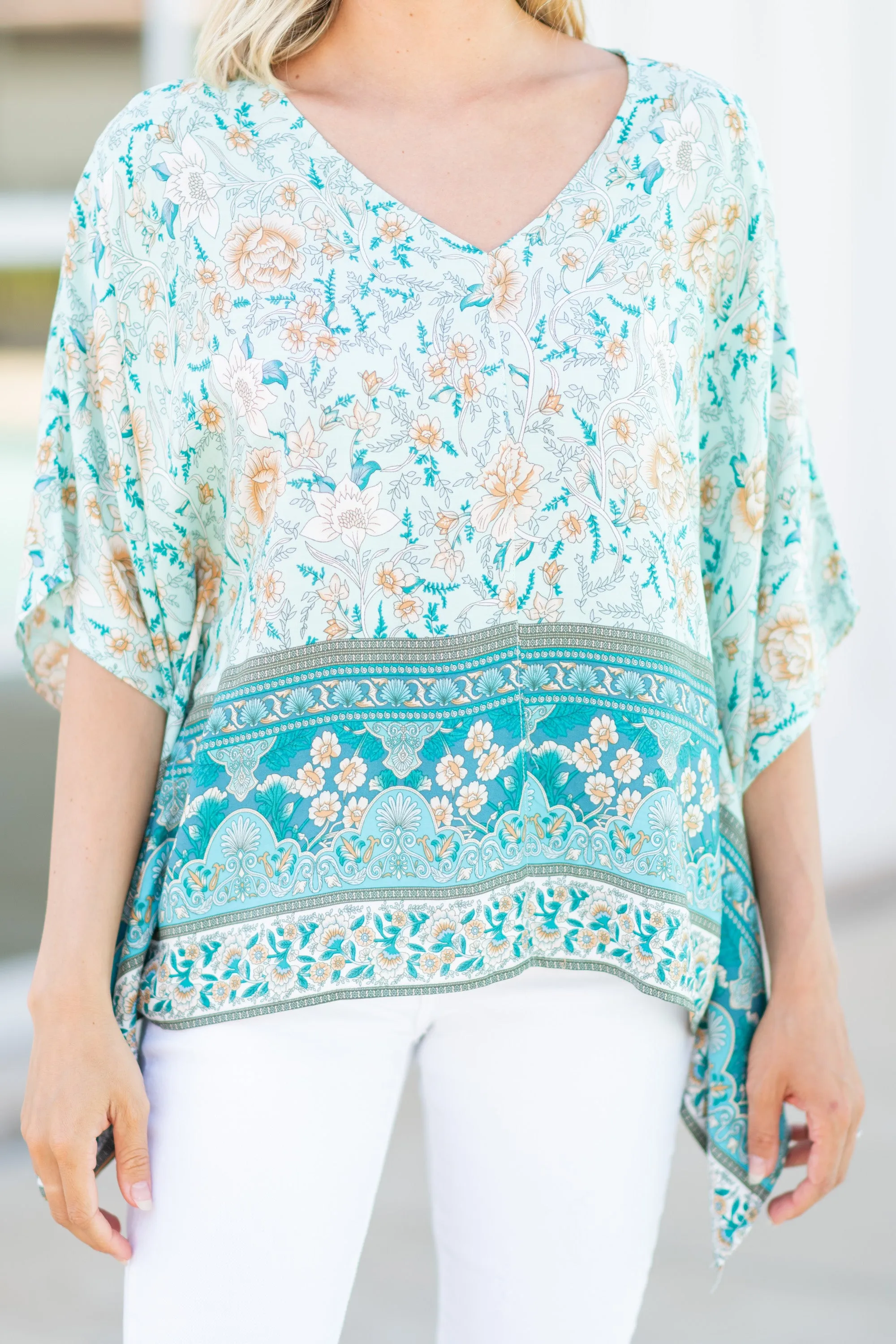 Living Free Mint Green Mixed Floral Top