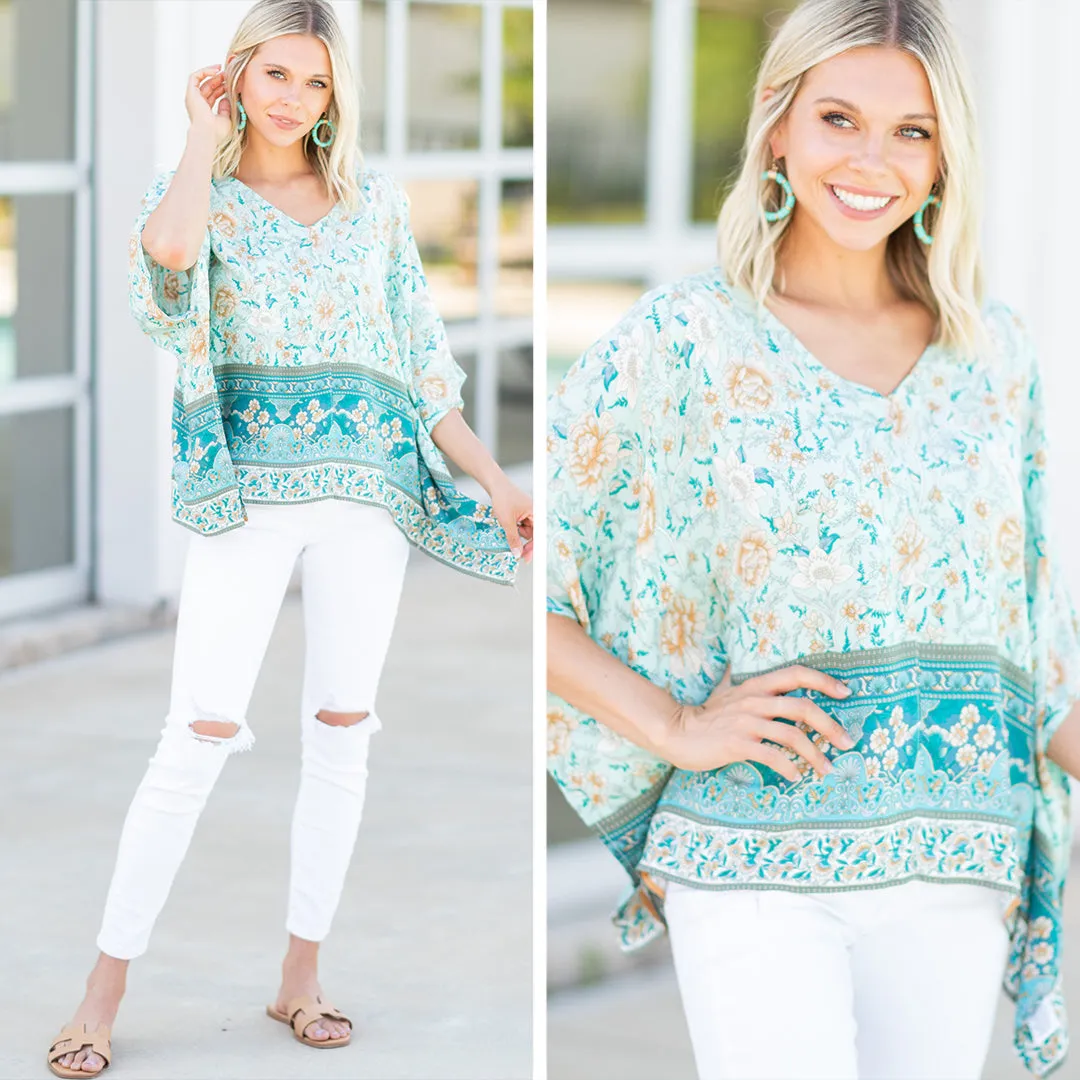 Living Free Mint Green Mixed Floral Top