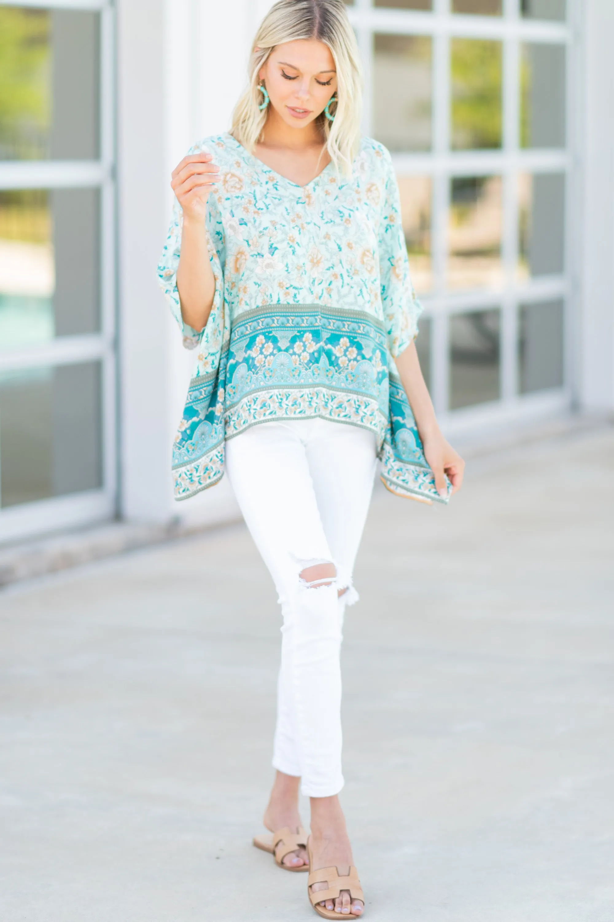 Living Free Mint Green Mixed Floral Top