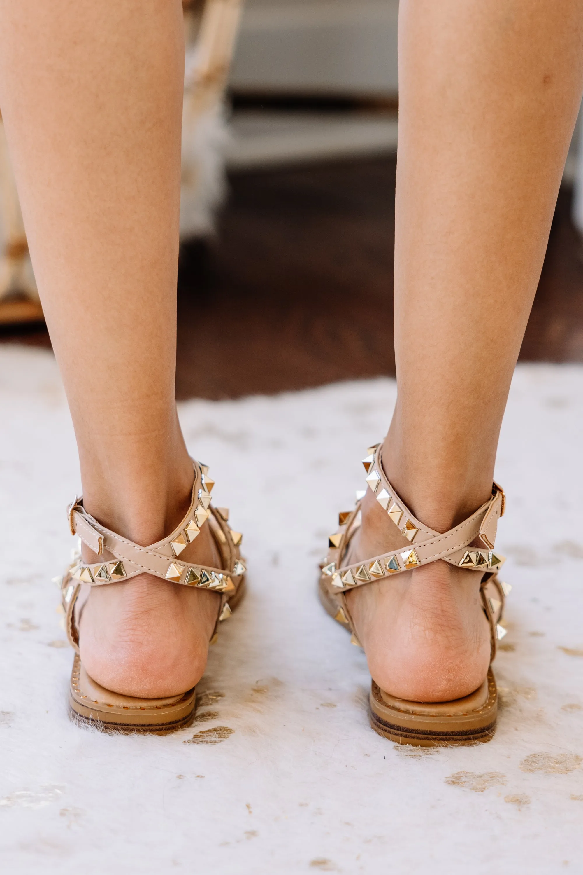Look Sharp Taupe Brown Studded Sandals