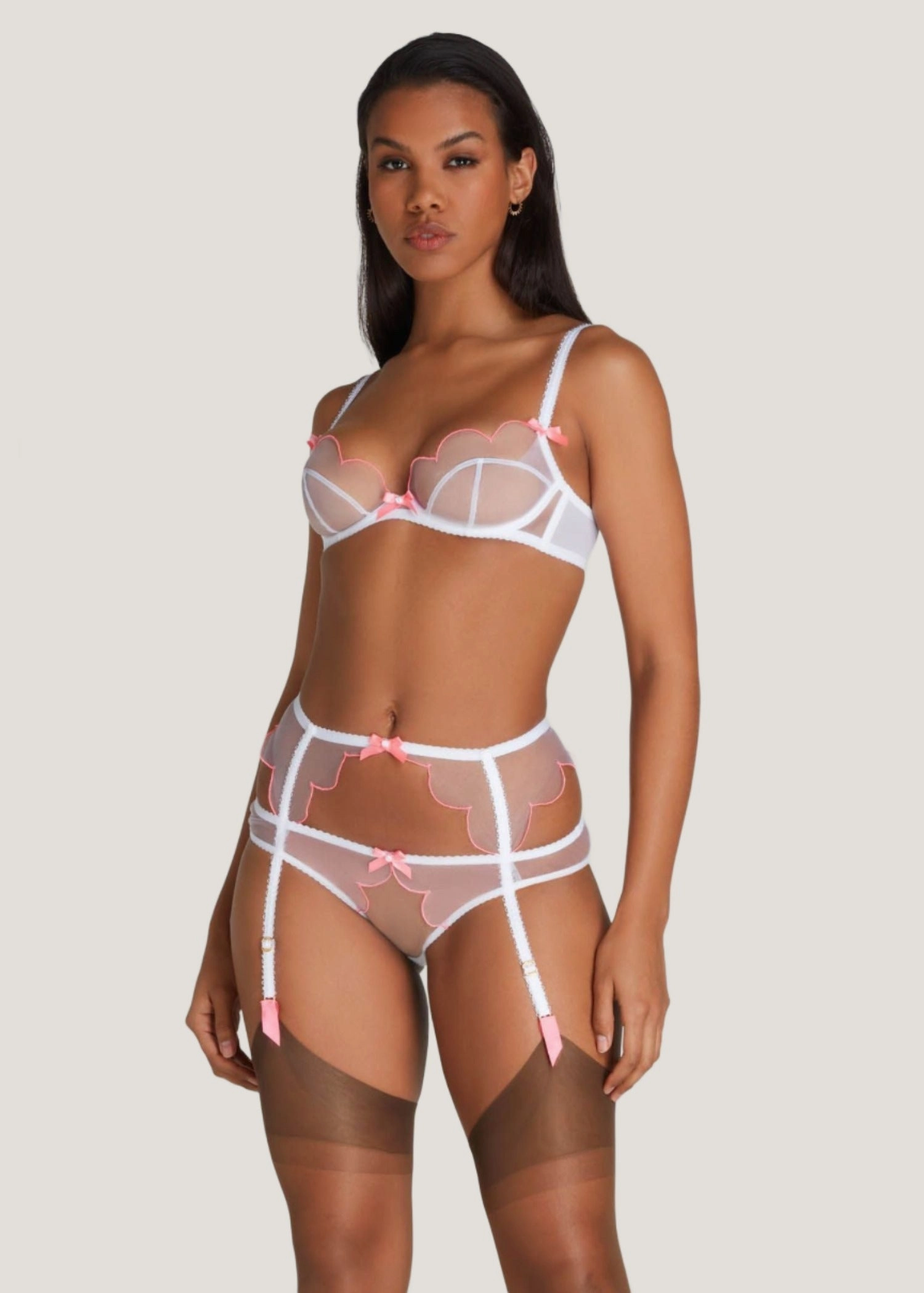 Lorna Suspender (White / Pink)