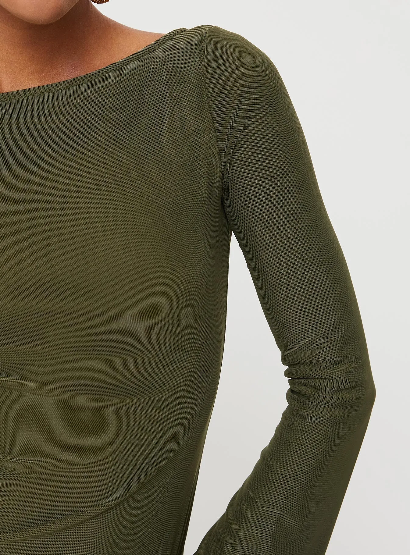 Lukea Long Sleeve Mini Dress Olive Mesh