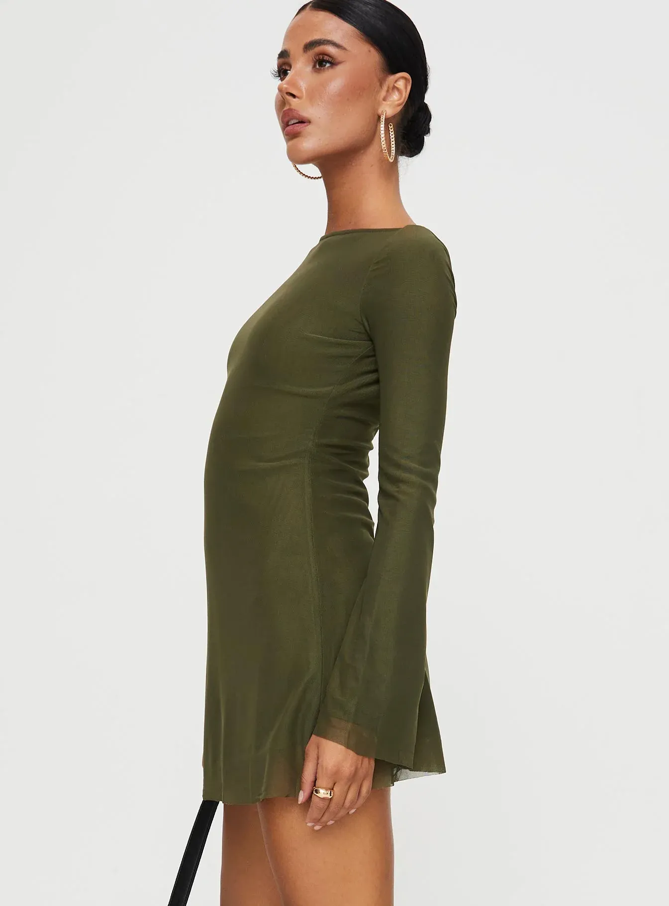 Lukea Long Sleeve Mini Dress Olive Mesh