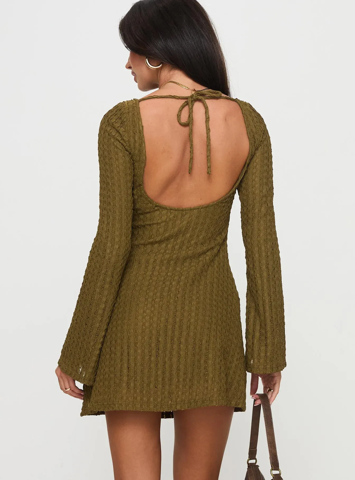Lukea Long Sleeve Mini Dress Olive Ribbed