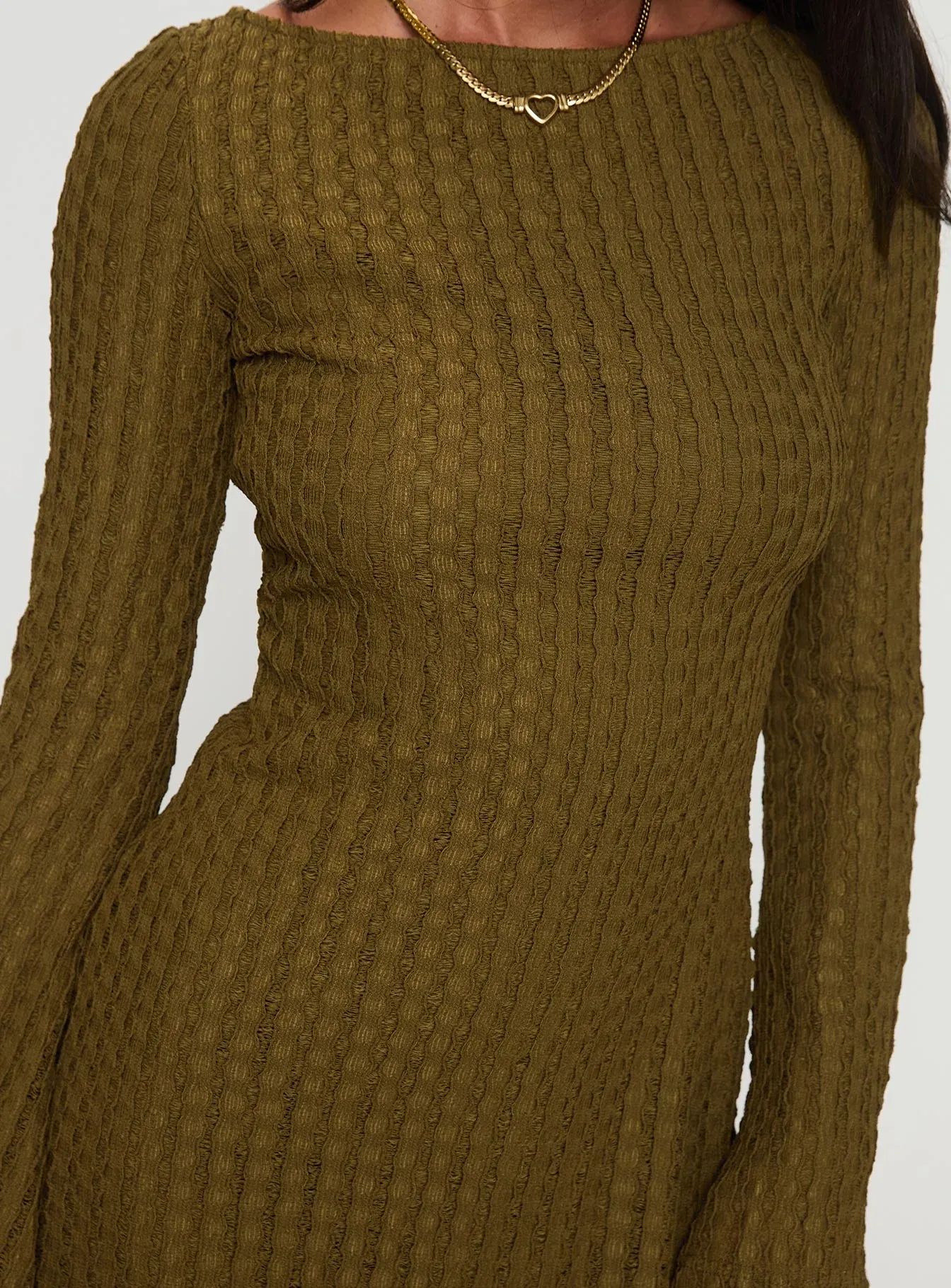 Lukea Long Sleeve Mini Dress Olive Ribbed