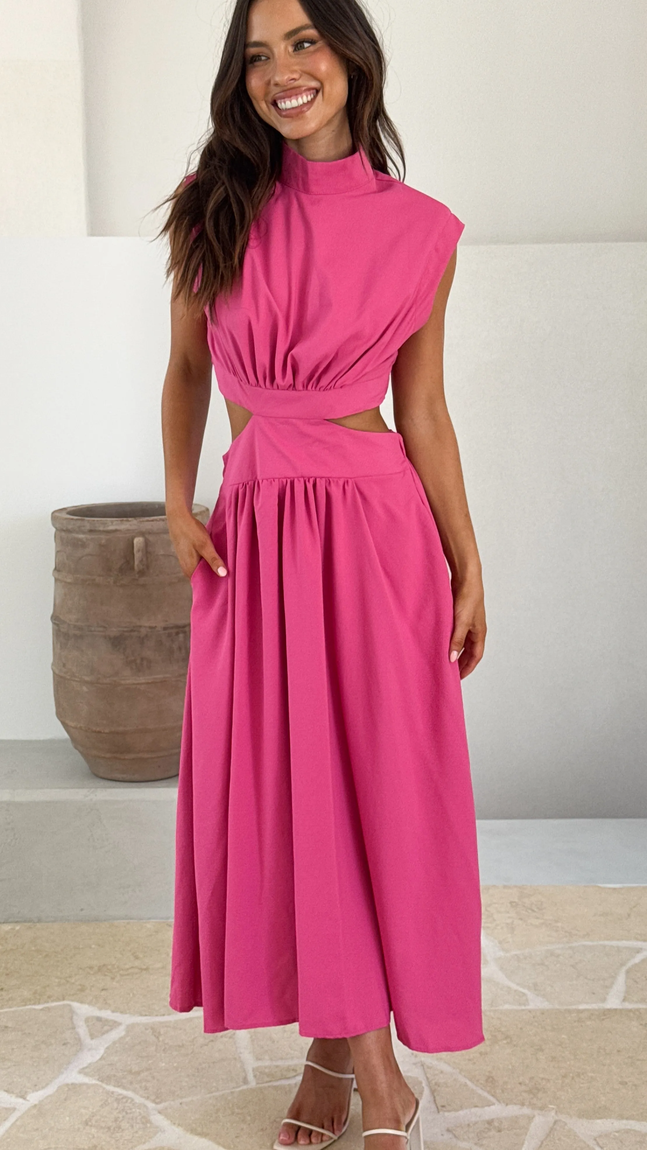 Maddison Midi Dress - Hot Pink