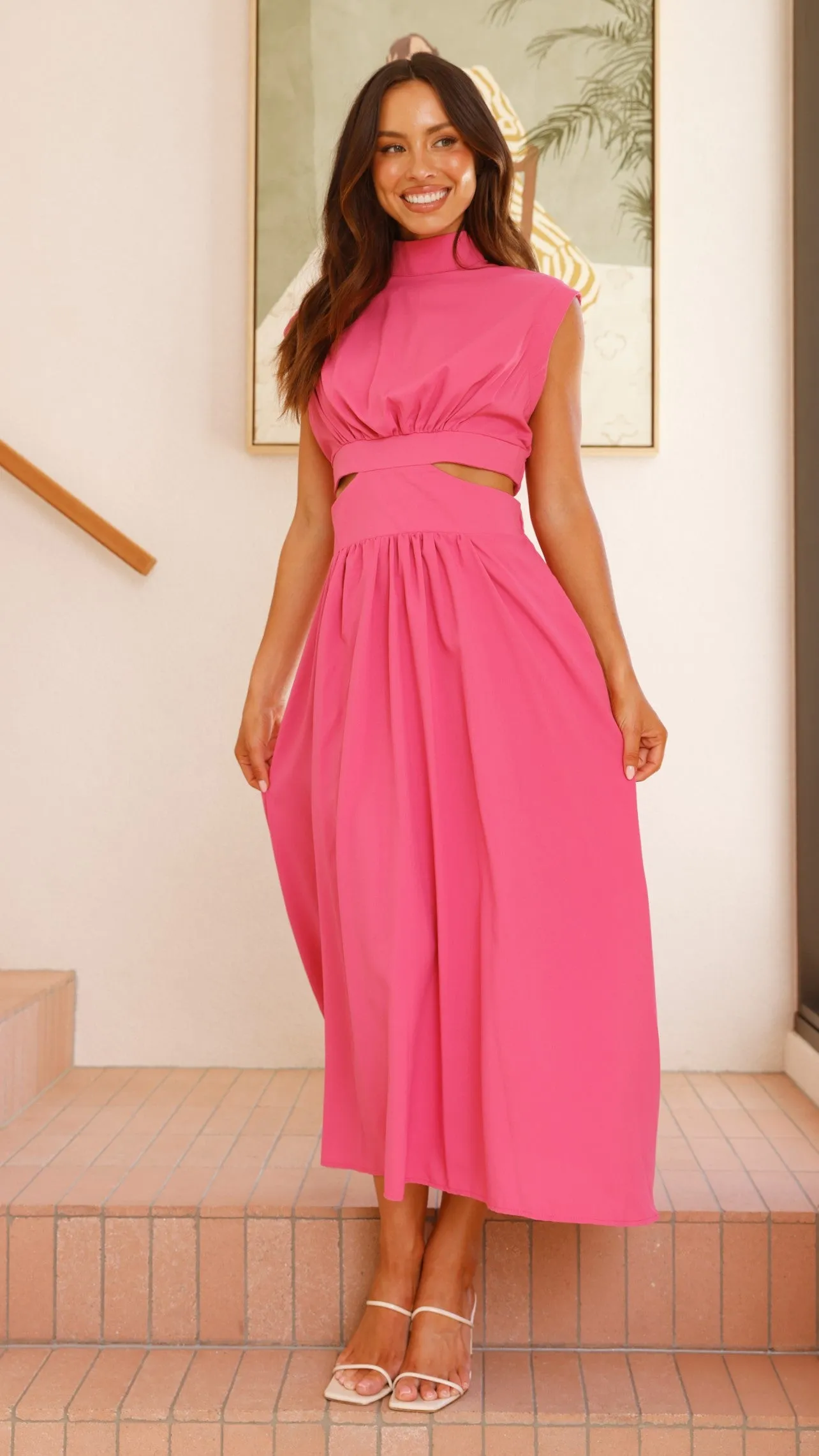 Maddison Midi Dress - Hot Pink