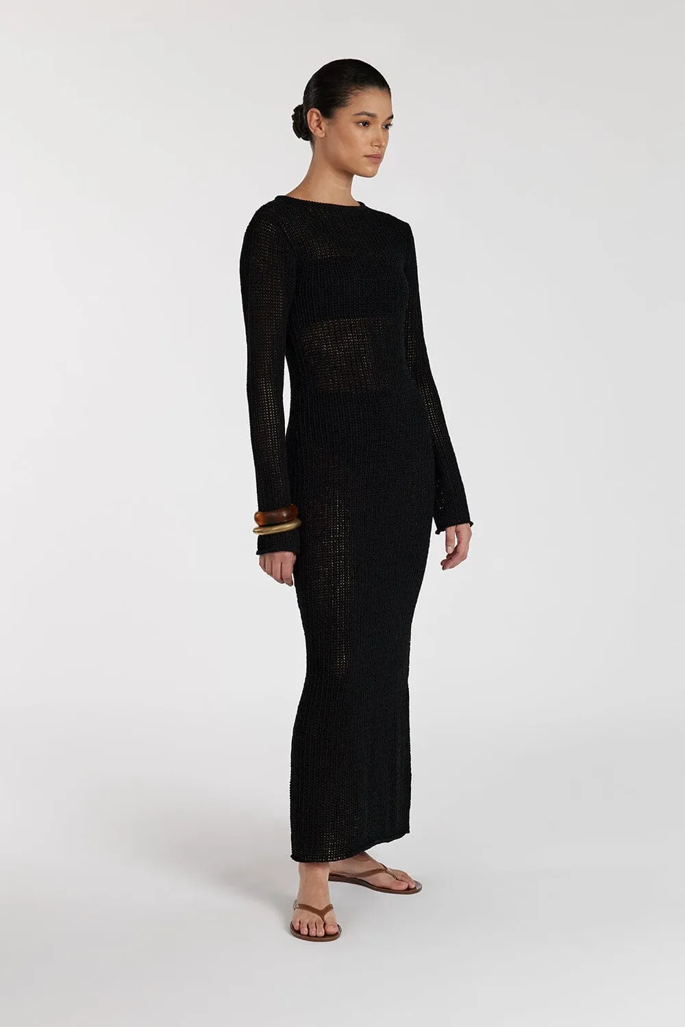 MARGOT BLACK CREW NECK MIDI DRESS