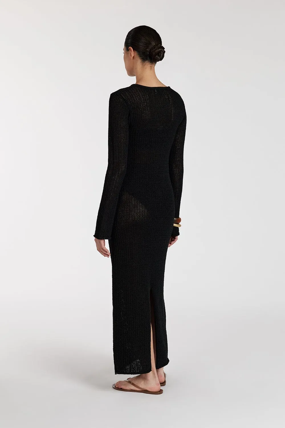 MARGOT BLACK CREW NECK MIDI DRESS