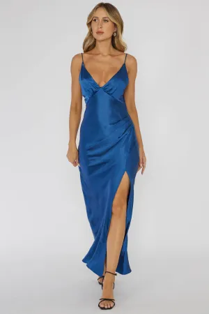 Marlie Side Pleat Maxi Dress Navy