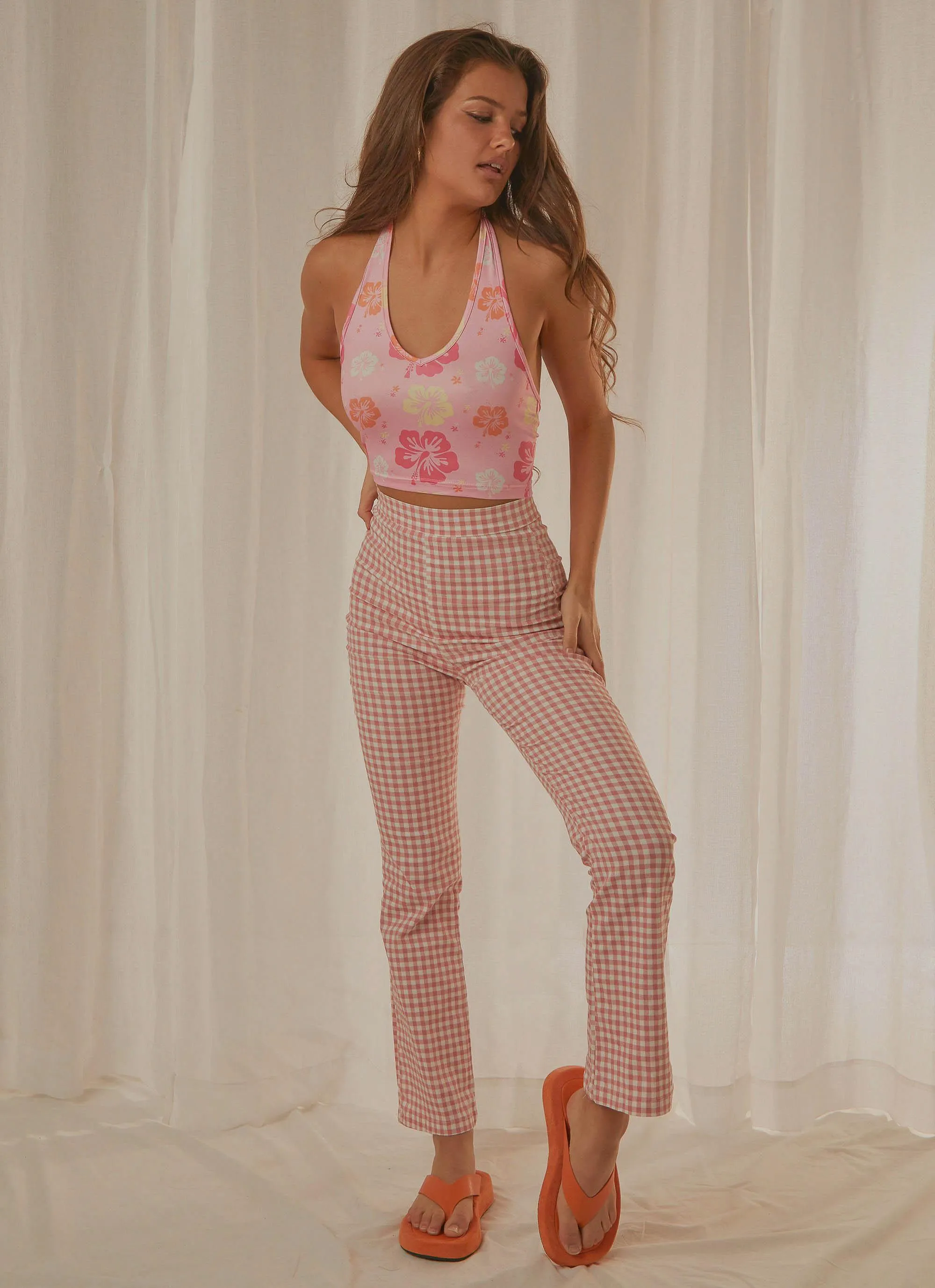 Maui Halter Crop - Pink Hawaiian Floral