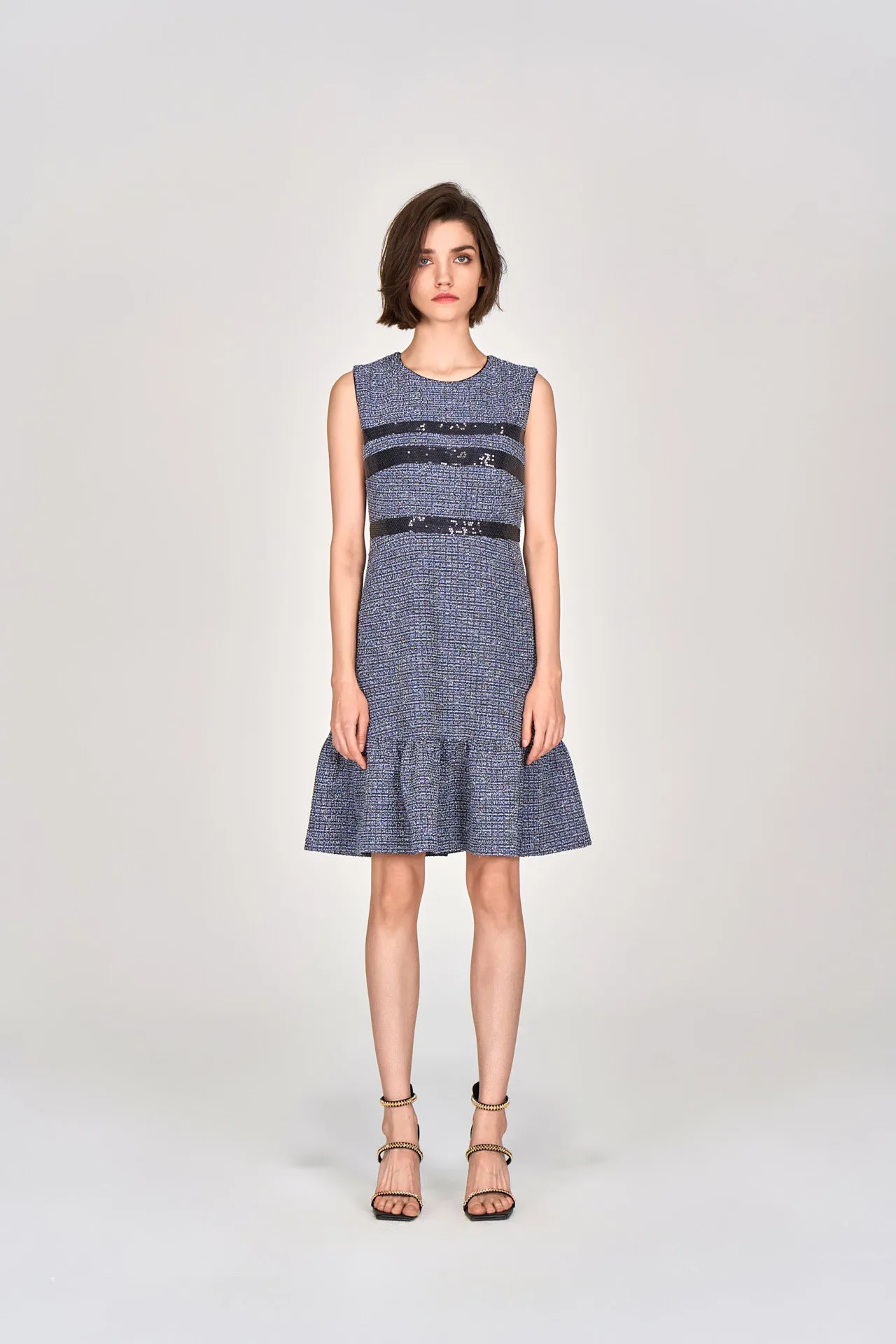 Midnight Blue Sleeveless Tweed Dress