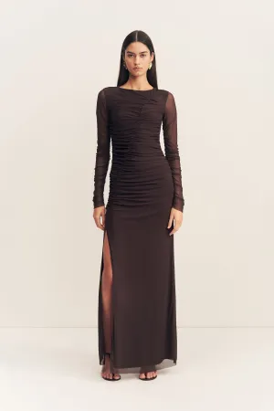 MIRA GATHERED MAXI DRESS - GANACHE