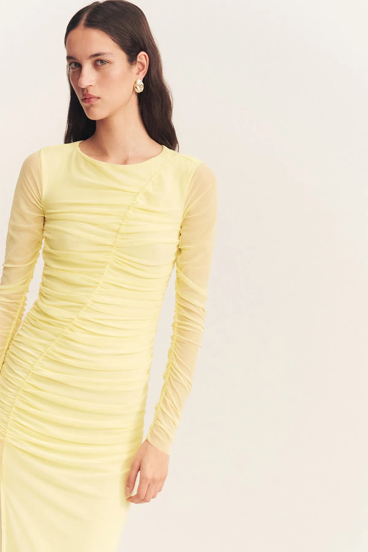 MIRA GATHERED MAXI DRESS - SHERBET YELLOW
