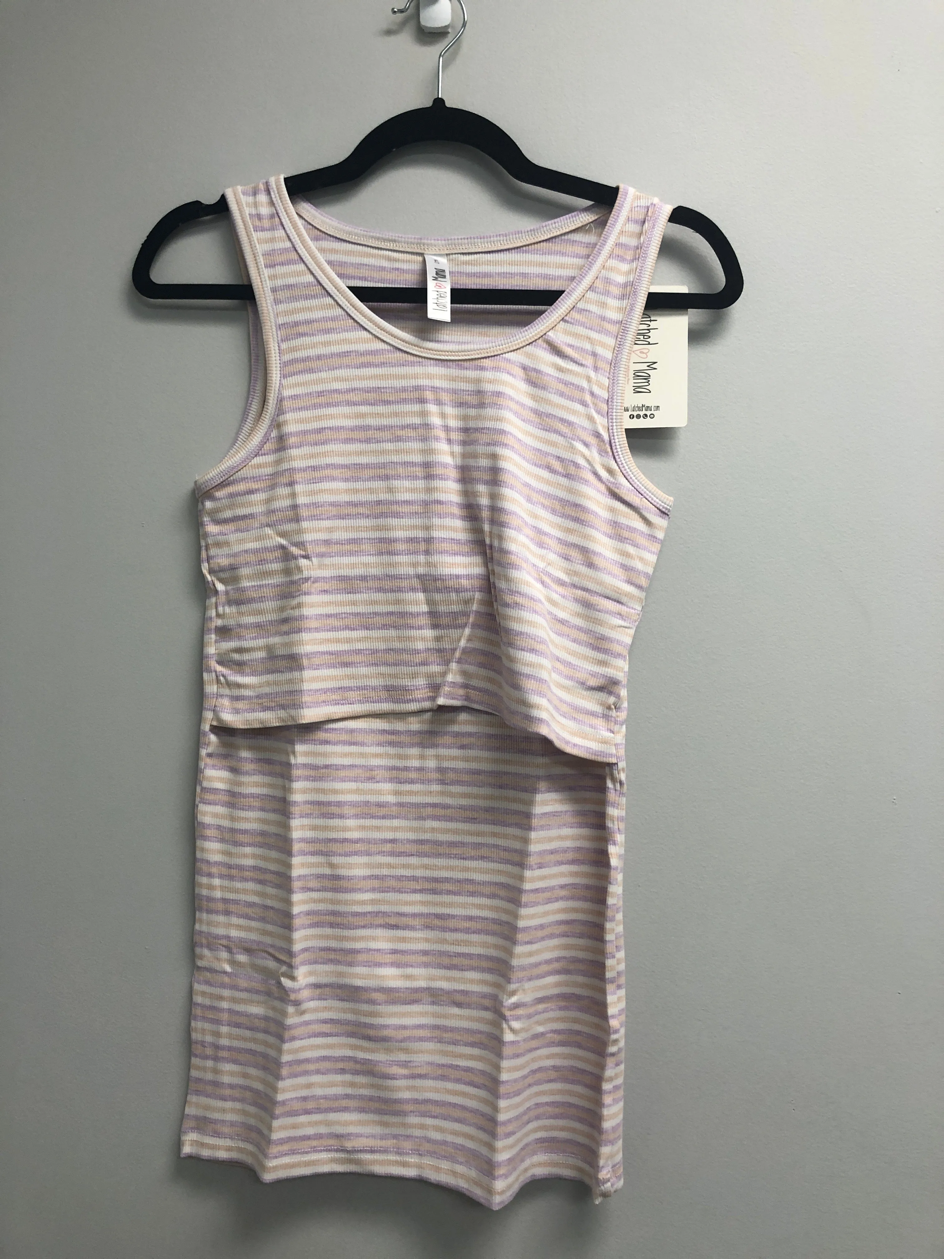 Outlet 6820 - Latched Mama Ribbed Nursing Tank - Lilac/Wheat/Cream - Extra Small