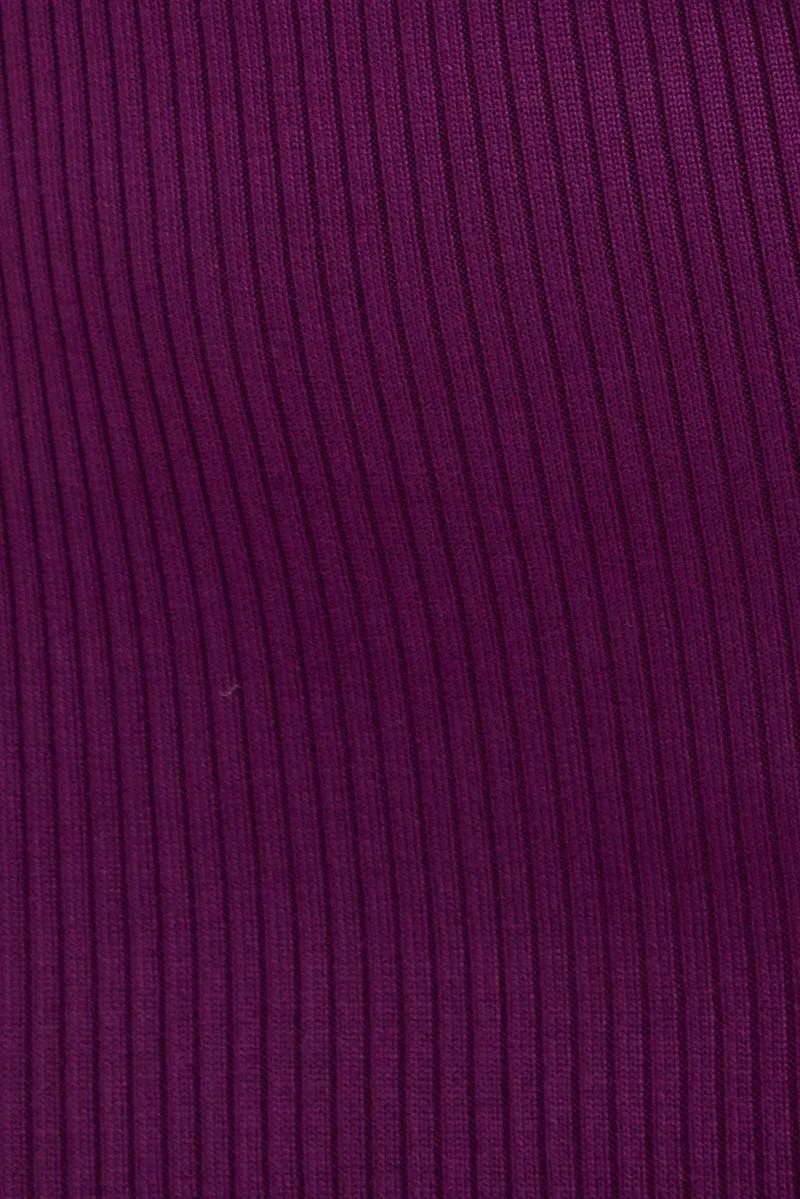 Purple Knit Midi Dress Sleeveless Scoop Neck Bodycon Rib