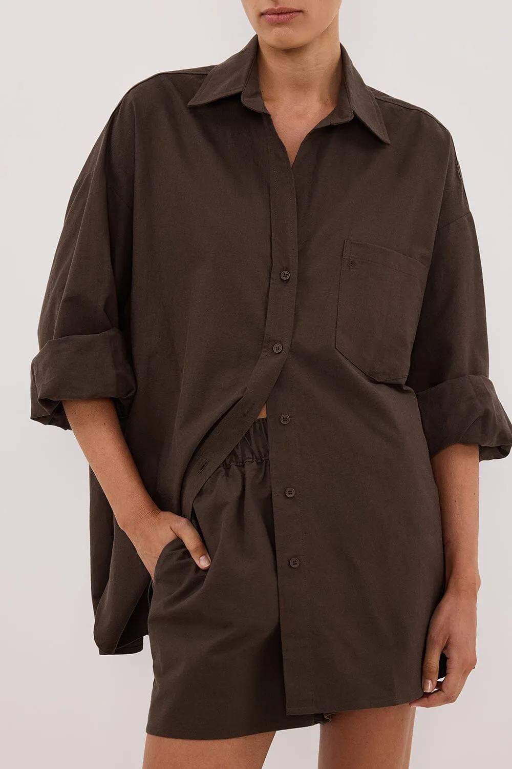 RHEA BITTER CHOC OVERSIZED COTTON SHIRT