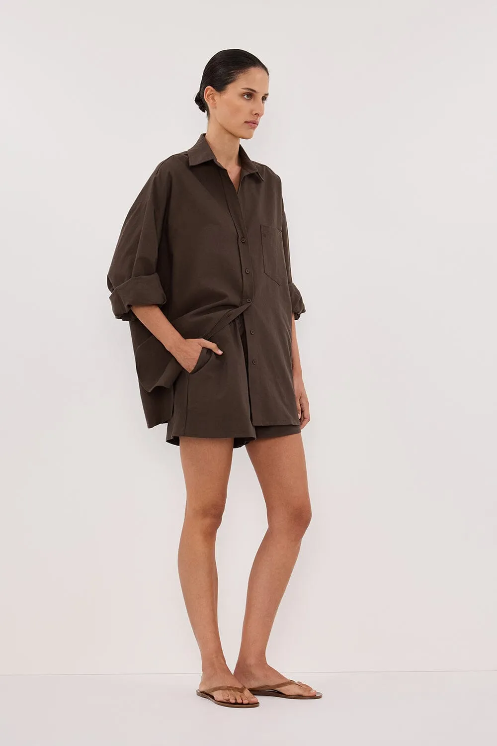 RHEA BITTER CHOC OVERSIZED COTTON SHIRT