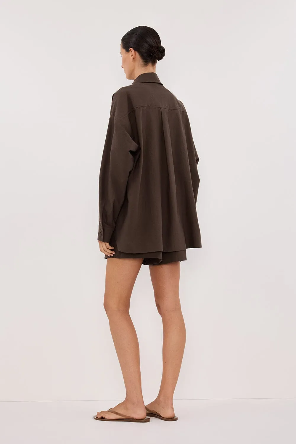 RHEA BITTER CHOC OVERSIZED COTTON SHIRT