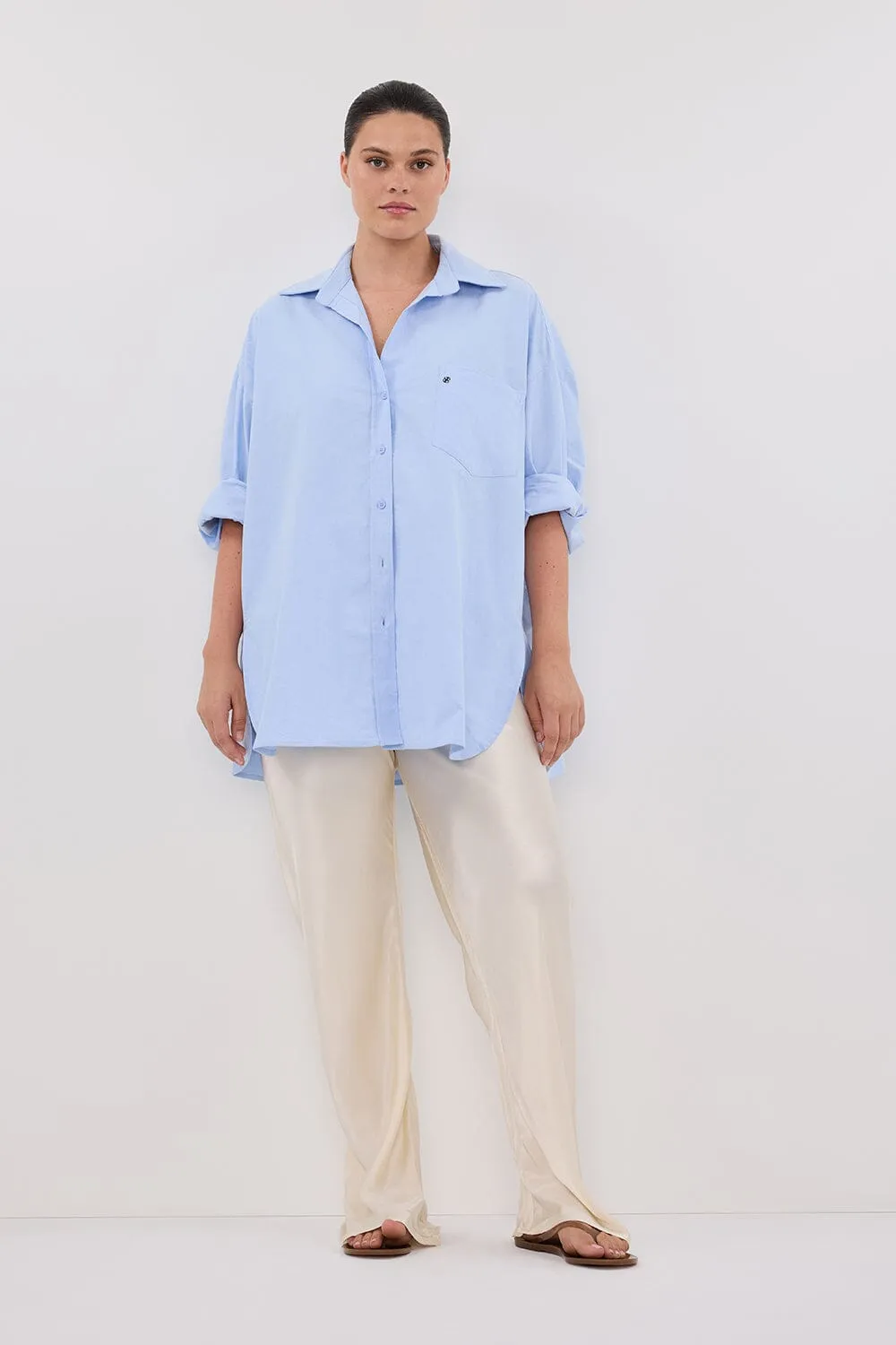 RHEA BLUE OVERSIZED COTTON SHIRT
