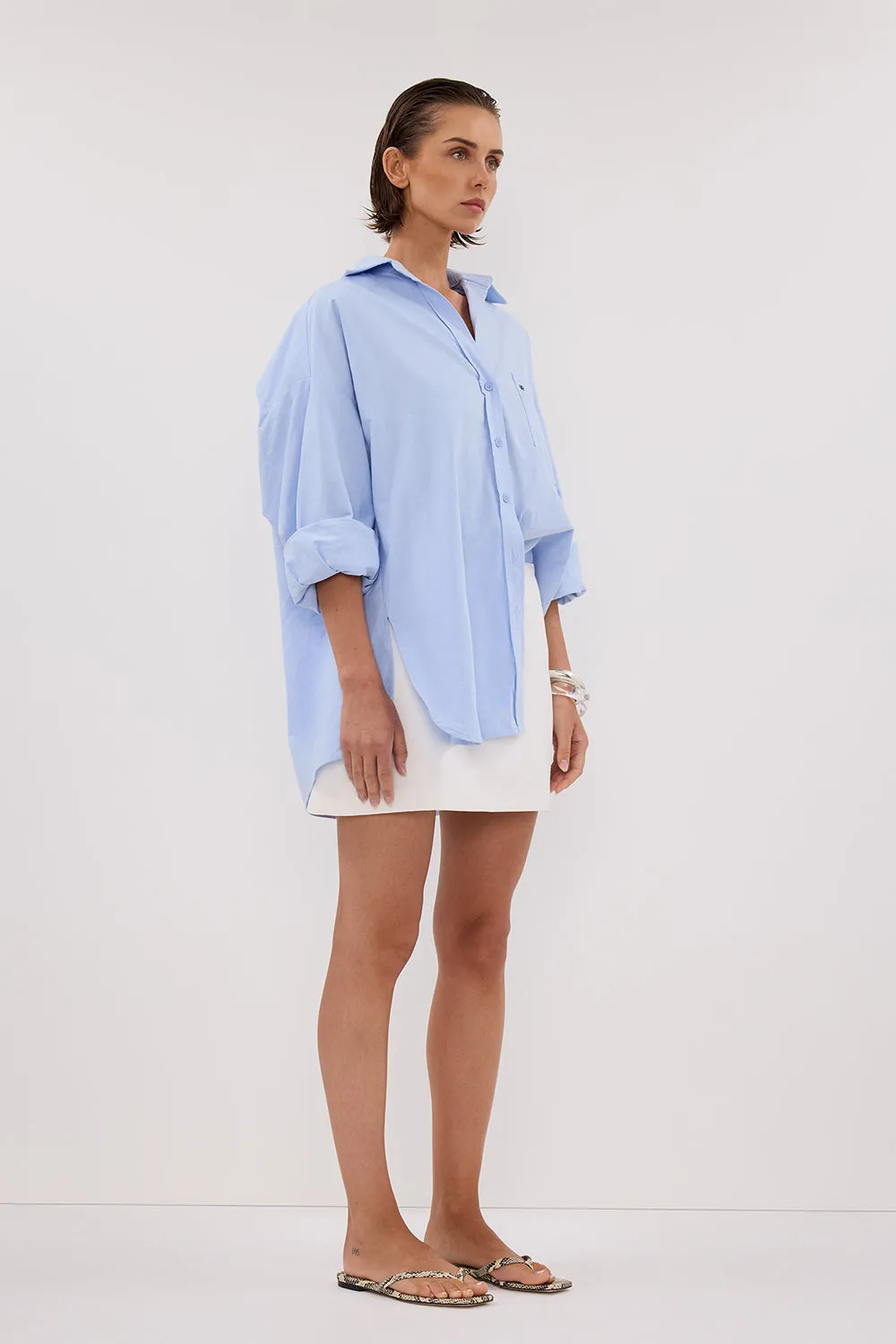 RHEA BLUE OVERSIZED COTTON SHIRT