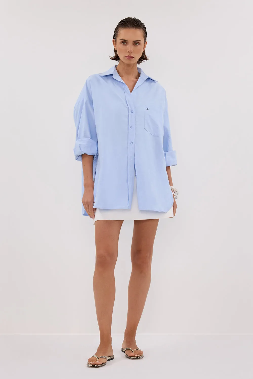 RHEA BLUE OVERSIZED COTTON SHIRT