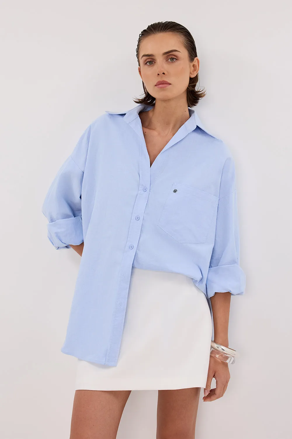 RHEA BLUE OVERSIZED COTTON SHIRT