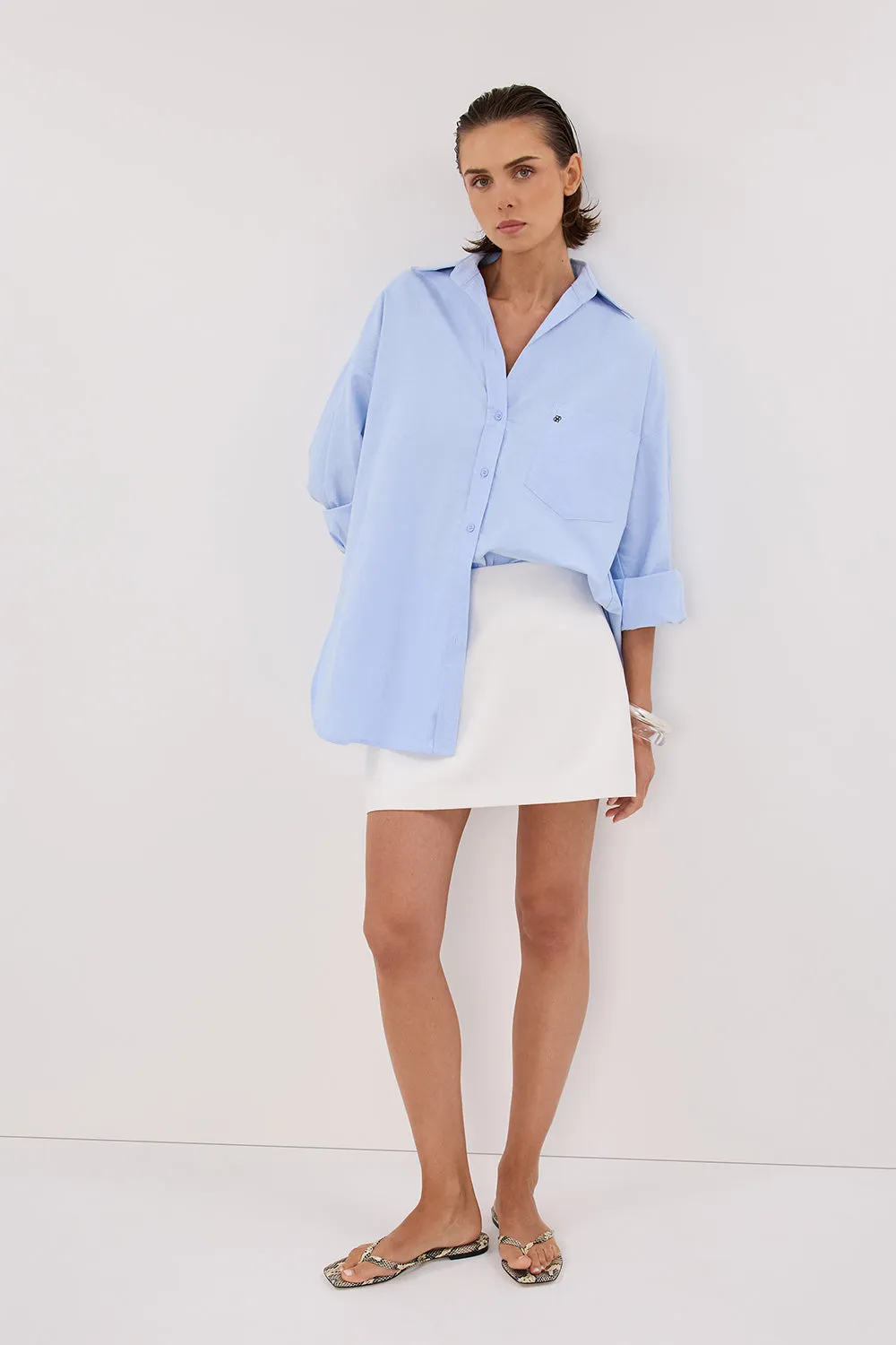 RHEA BLUE OVERSIZED COTTON SHIRT