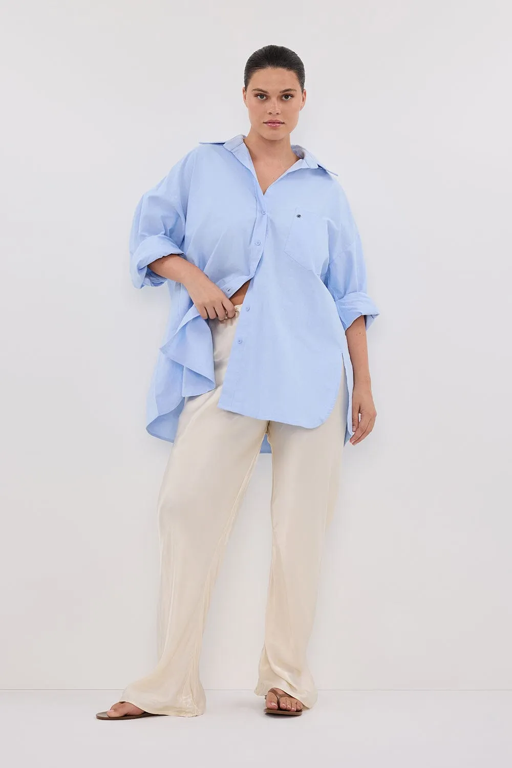 RHEA BLUE OVERSIZED COTTON SHIRT