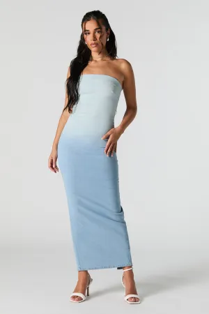 Robe maxi sans bretelles en denim ombré