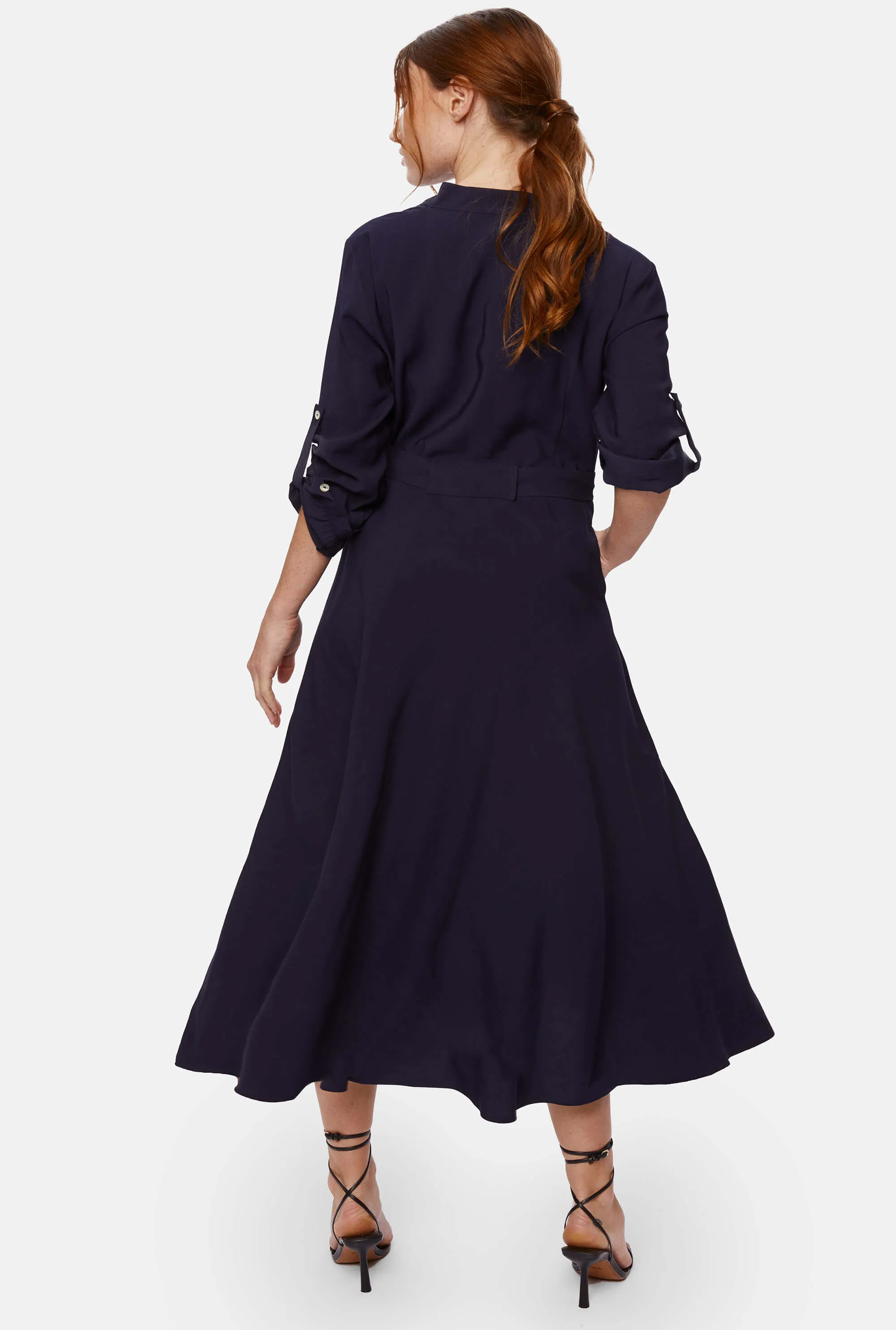 Roll Sleeve Midi Dress Navy