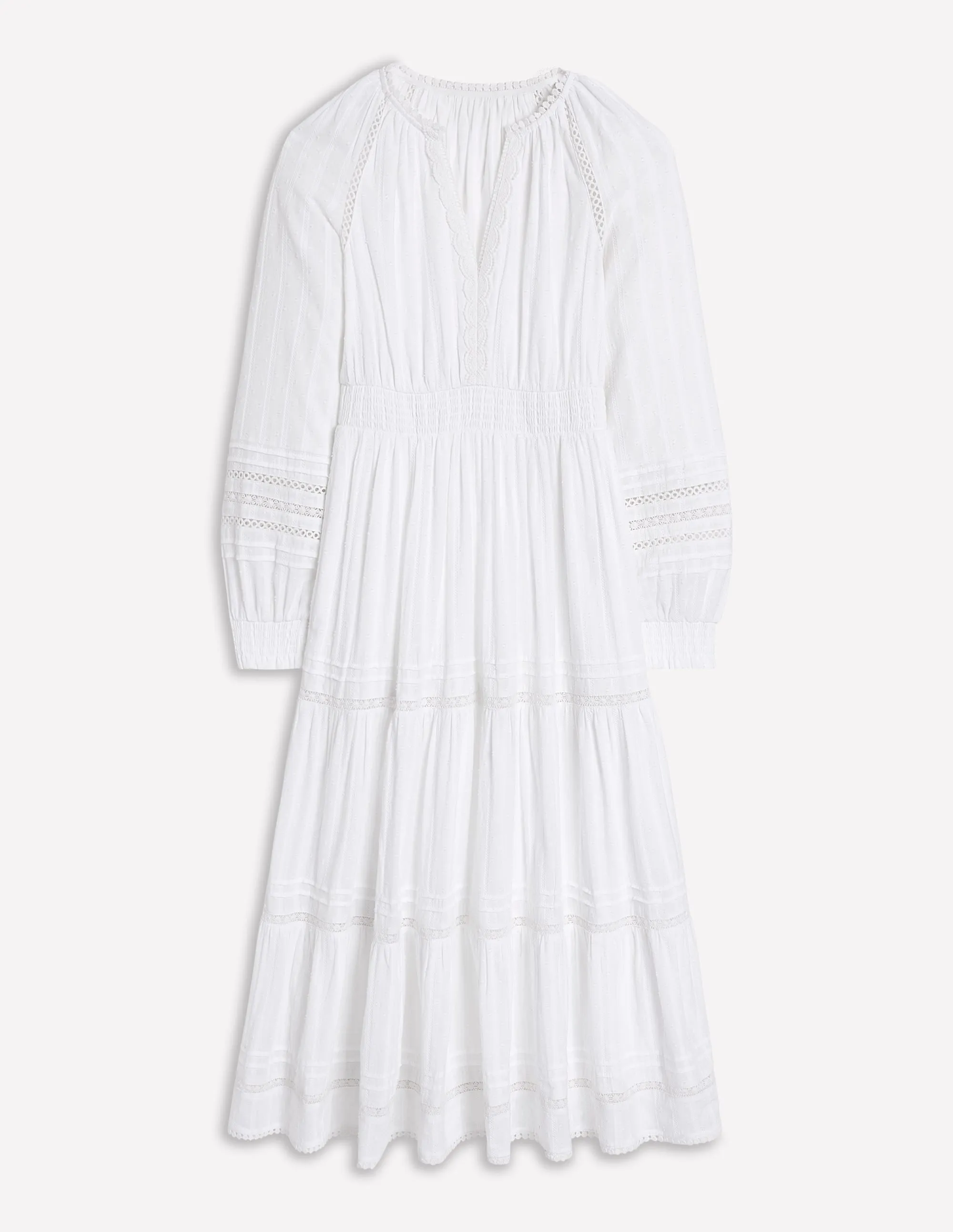 Ruffle Smocked Cotton Dress-White