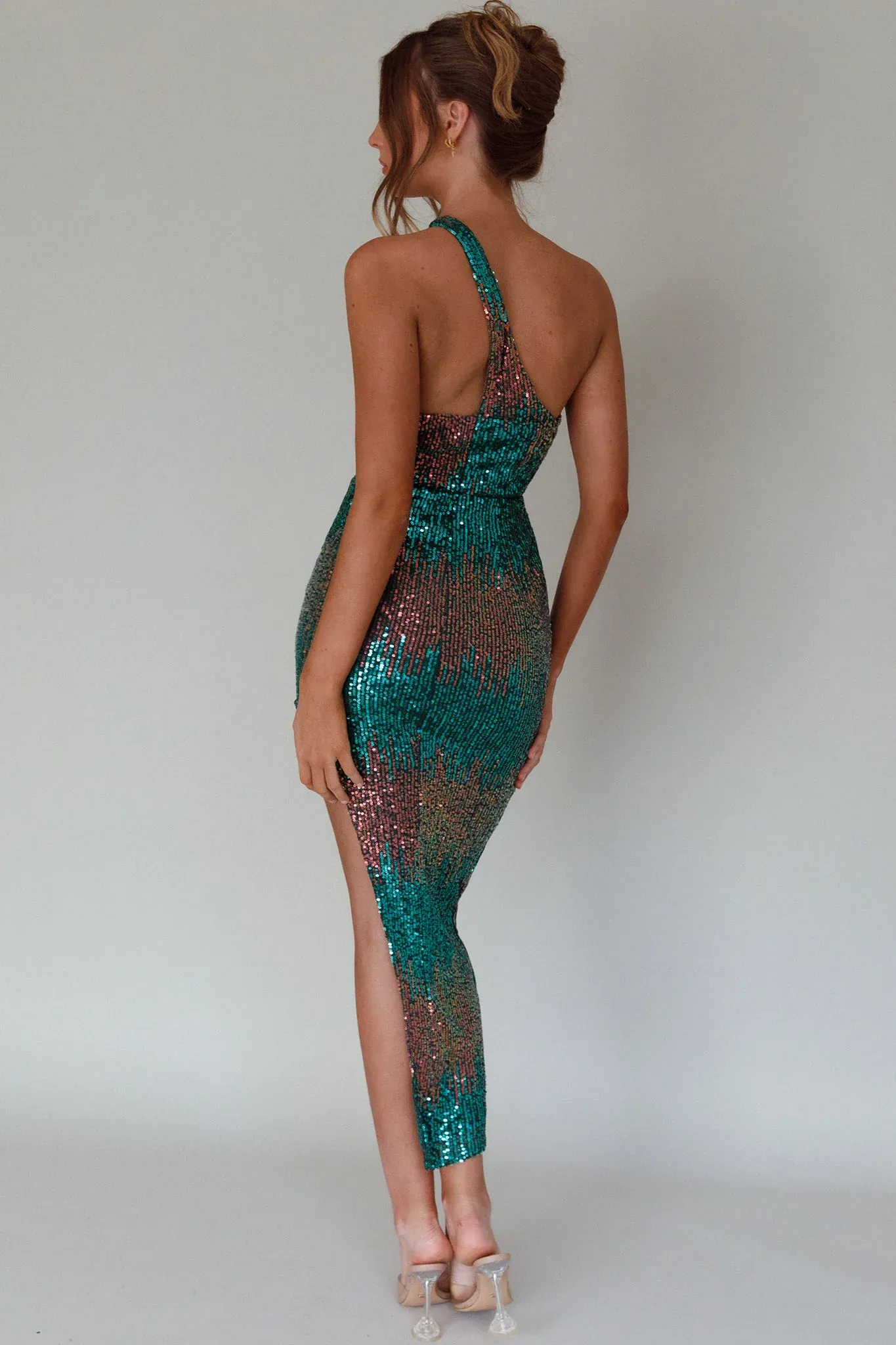 Shooting Stars One-Shoulder Sequin Dress Green